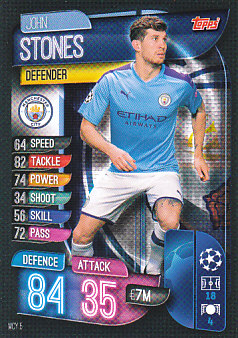 John Stones Manchester City 2019/20 Topps Match Attax CL #MCY5